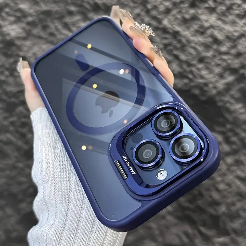 Luxury Magnetic Shockproof Phone Case For iPhone 16 15 14 13 12 17 18 Pro Max For Magsafe Funda Stand Glass Lens Protector Cover
