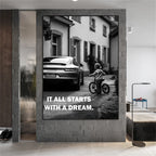 It all starts with a Dream Quote Art Poster Cat Motivational Wall Art Canvas Painting Modern Office Wall Art Home Room Pictures