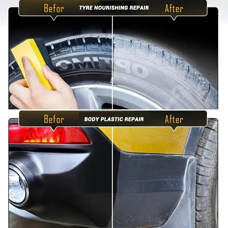 Car Tire Restorer Wax Back to Black Gloss Long-Lasting Coating Plastic Renovator Polish Cleaning Tire Gloss Enhancer Kit