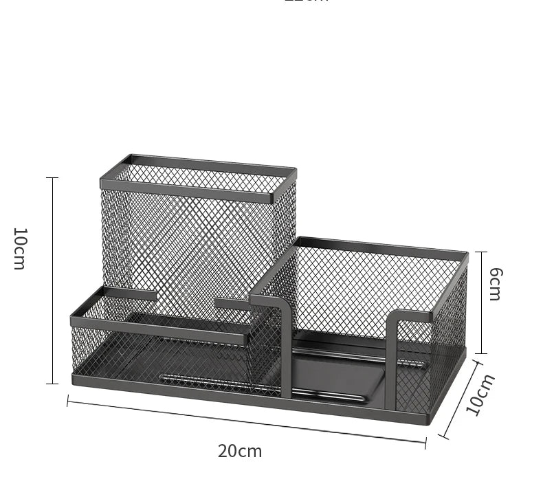 Black Mesh Office Caddy – Desk Organizer with Pencil Holder & Storage Baskets, 3 Compartments for Desktop Accessories