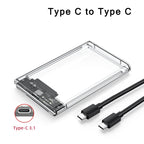 Transparent HDD Case HDD Enclosure 2.5 Inch SSD SATA To USB 2.0 Type-C Adapter Portable External Hard Drive Box Tool-Free