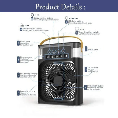 Mini Air Cooler Fan 3-in-1 – Fan, Humidifier & LED Light