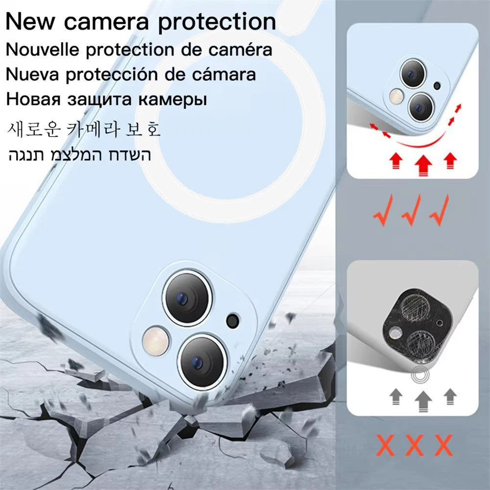 Magnetic Liquid Silicone Case For Iphone 14 13 12 Mini 11 Pro Max X Xs Xr Apple Magsafe Original Magnet Camera Precision Hole