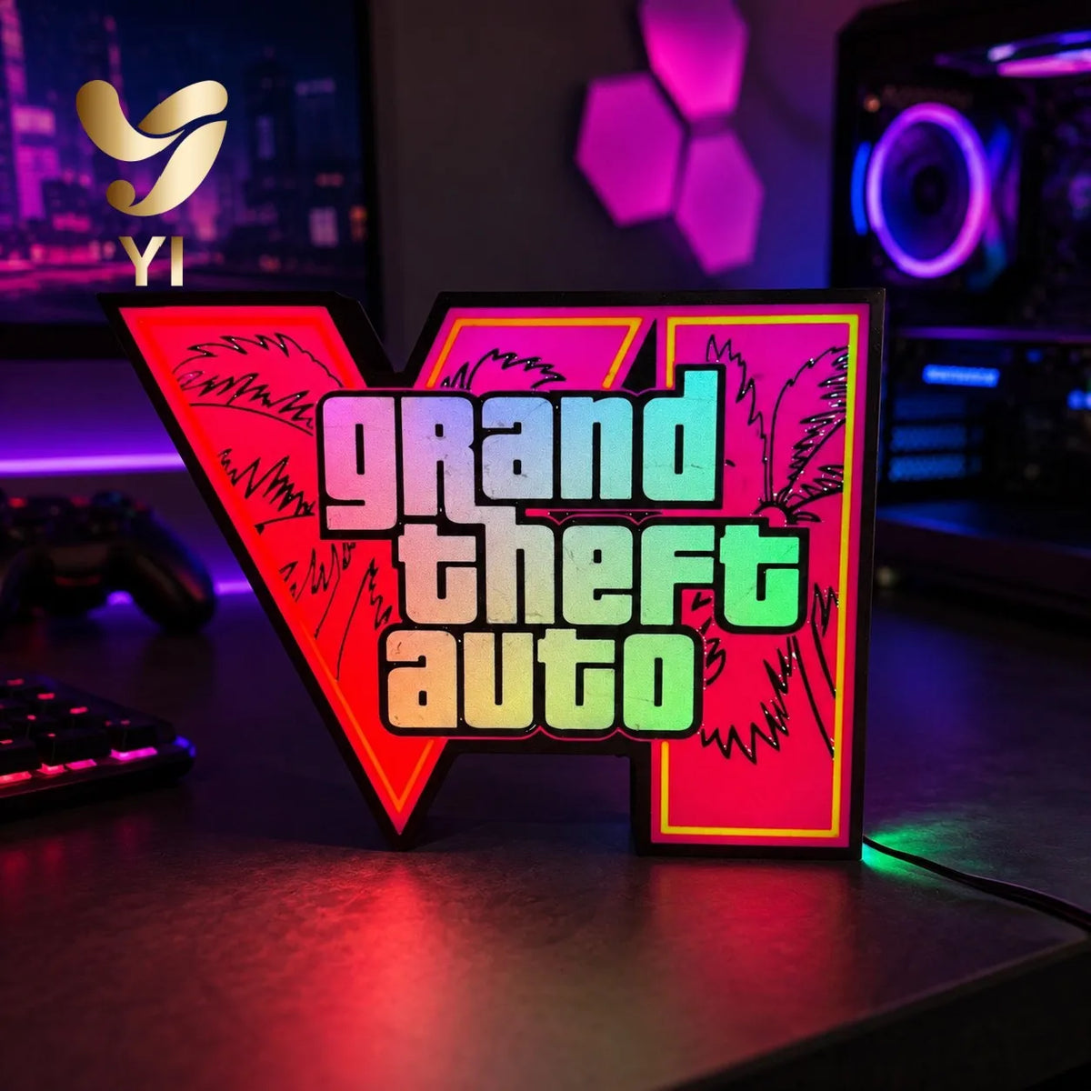In Stock GTA 6 Horizon Ambient Light USB Cool Desktop & PC Case Decoration 3D‑Printed Ornament ARGB Faith Light Trendy Gift