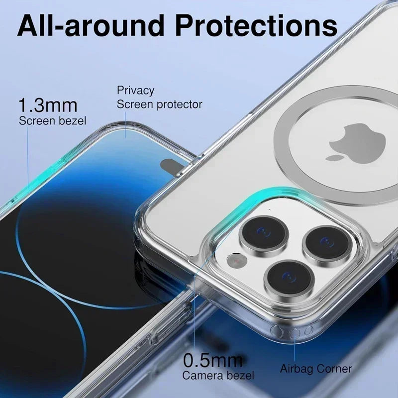Original Magnetic Clear Case for iPhone 18 17 16 15 14 13 12 11 Pro Max 12 13 mini Funda for Magsafe Silicone Transparent Cover