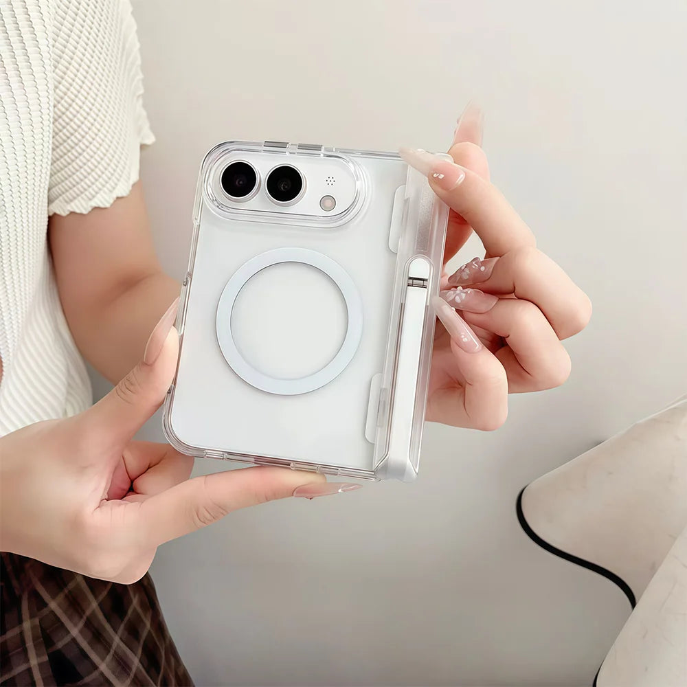iPhone 18 Duo Fold Case With MagSafe Clear Hinge Bracket Shockproof Cover