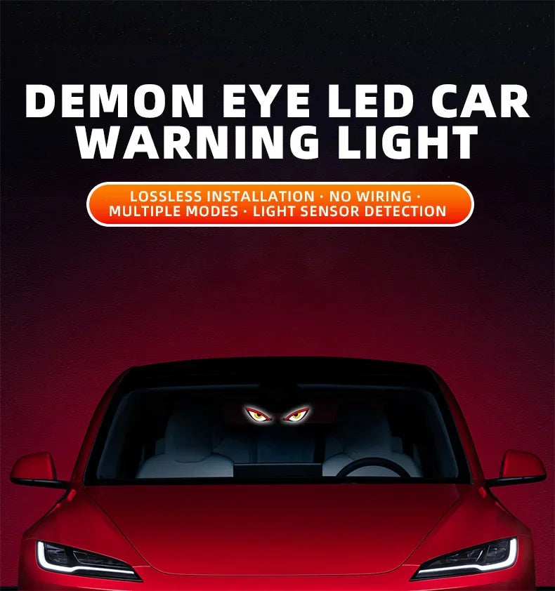 Cool DEMON EYE Ambient Light Solar Powered Breathing Neon Light Car Decoration Rear Windshield Atmosphere Lights Car Accessories