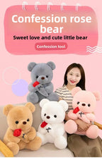 Wedding Rose Bear Plush Toy Cute Stuffed Animal Gift for Valentines Day Anniversary and Romantic Celebration Decor