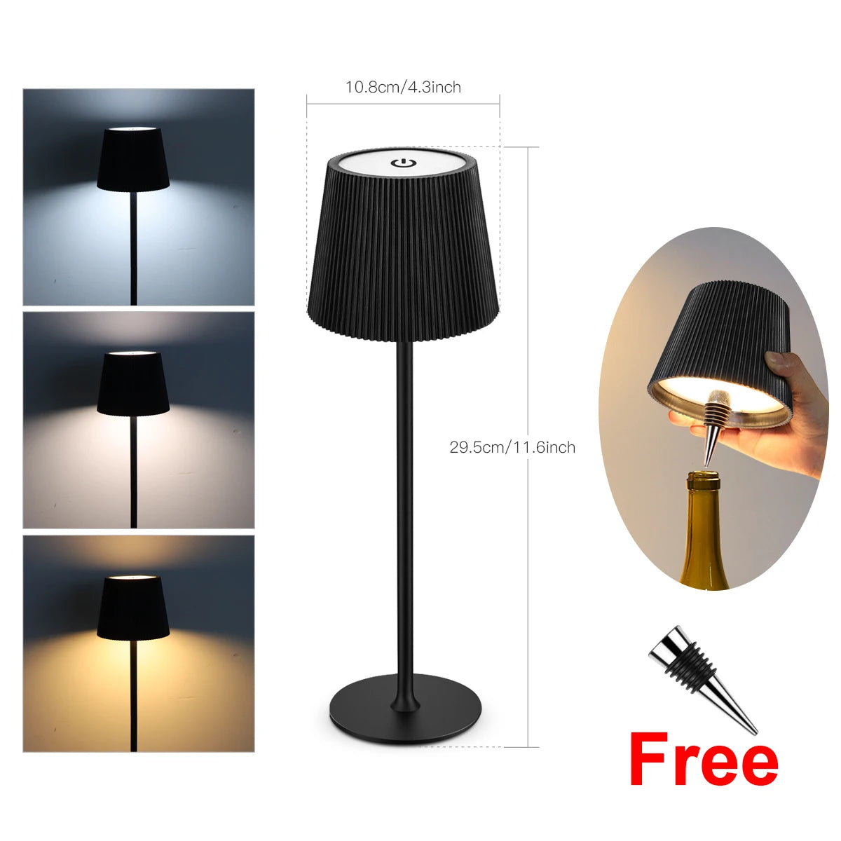 Dual Purpose Wine Bottle Vases Base Rechargeable LED Table Lamp Touch Dimmable Bedside Dinner Night Light Decor Study Desk Lamp