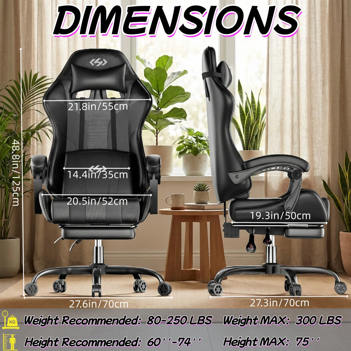 Ergonomic Gaming Chair, Lumbar Massage & Adjustable Headrest, PU Leather Computer Seat with Retractable Footrest and 360° Swivel