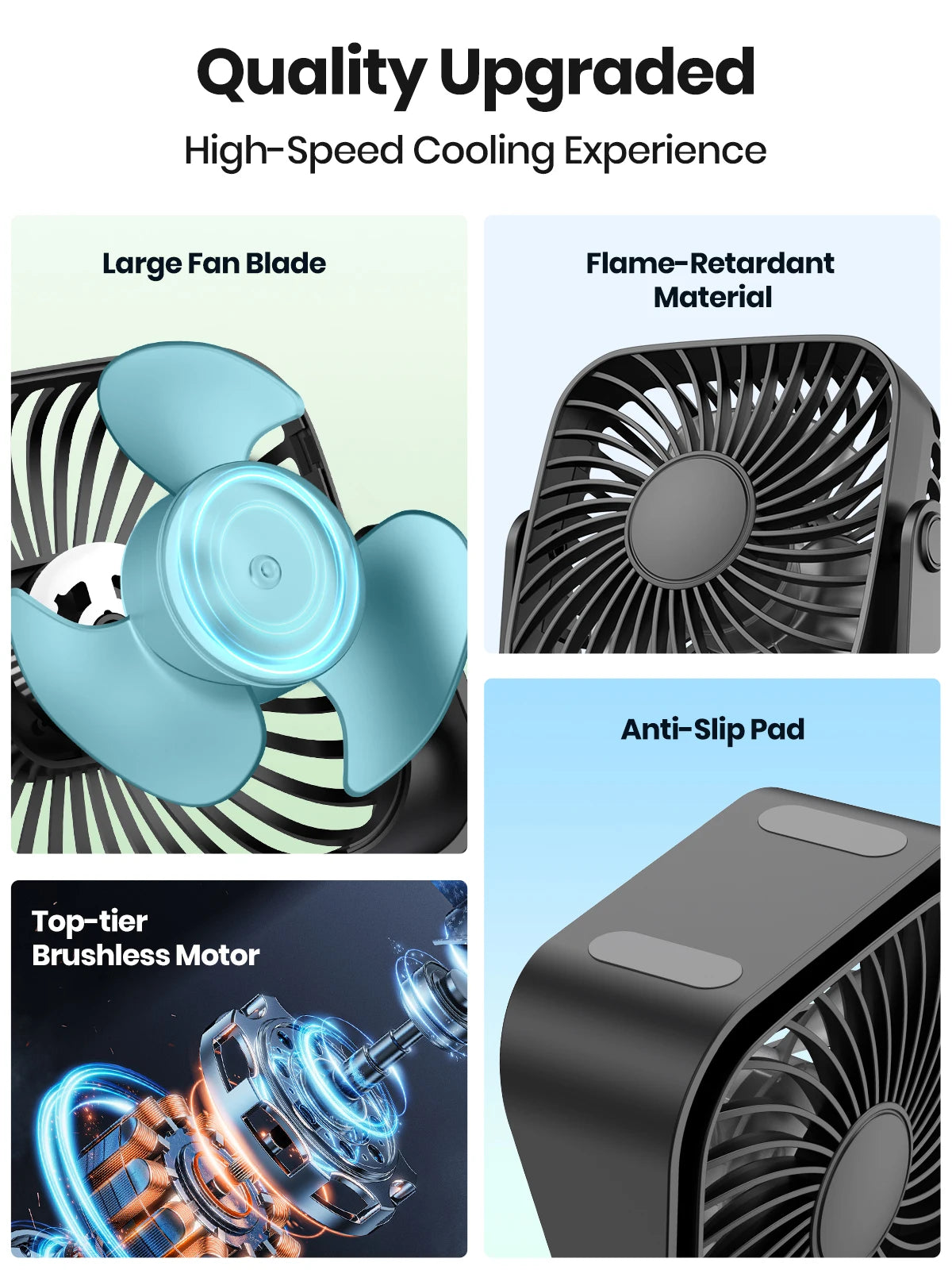 TOPK 4" Portable USB Mini Fan – 3 Speeds, 360° Adjustable, Ultra Quiet
