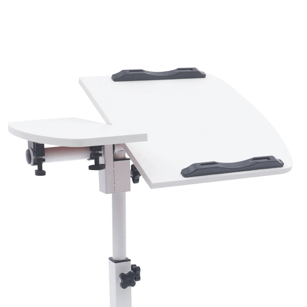 Mobile Laptop Desk with Wheels Height Adjustable Overbed Table, 180 Tiltable Bedside Computer Stand with Safety Edge Stopper, Carbon Steel Rolling Notebook Tray for Home Office Sofa Bed, White Bedroom Furniture