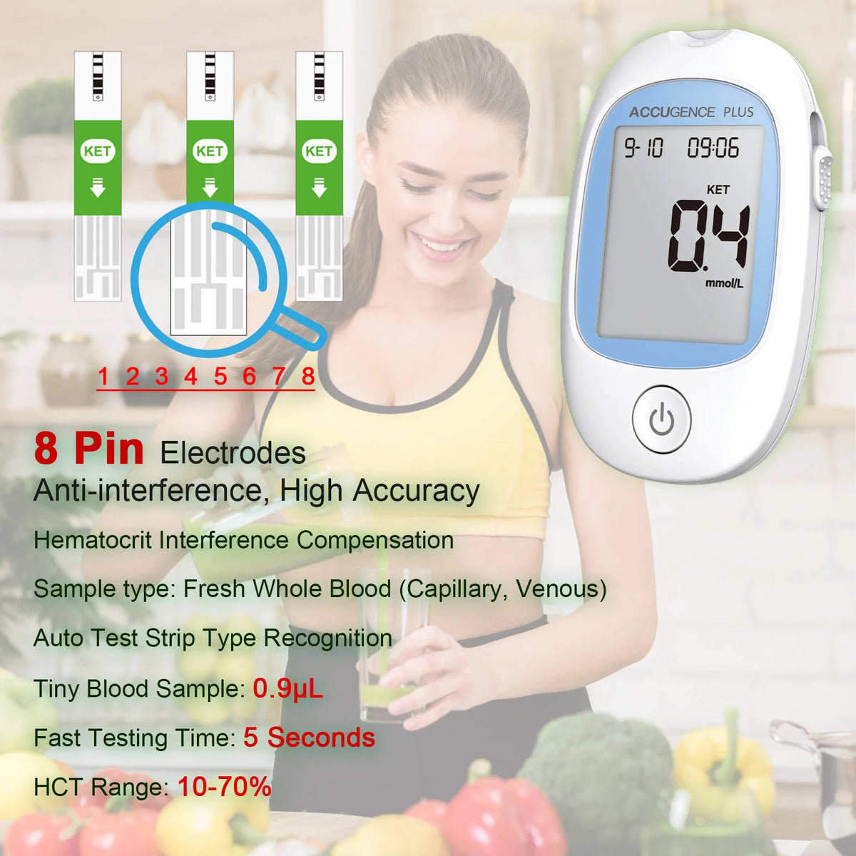Multi-function Blood Ketone Meter Kit with Ketone Test Strips, Ketone Monitoring for Keto Diet, Ketosis, Fast & Accurate Results