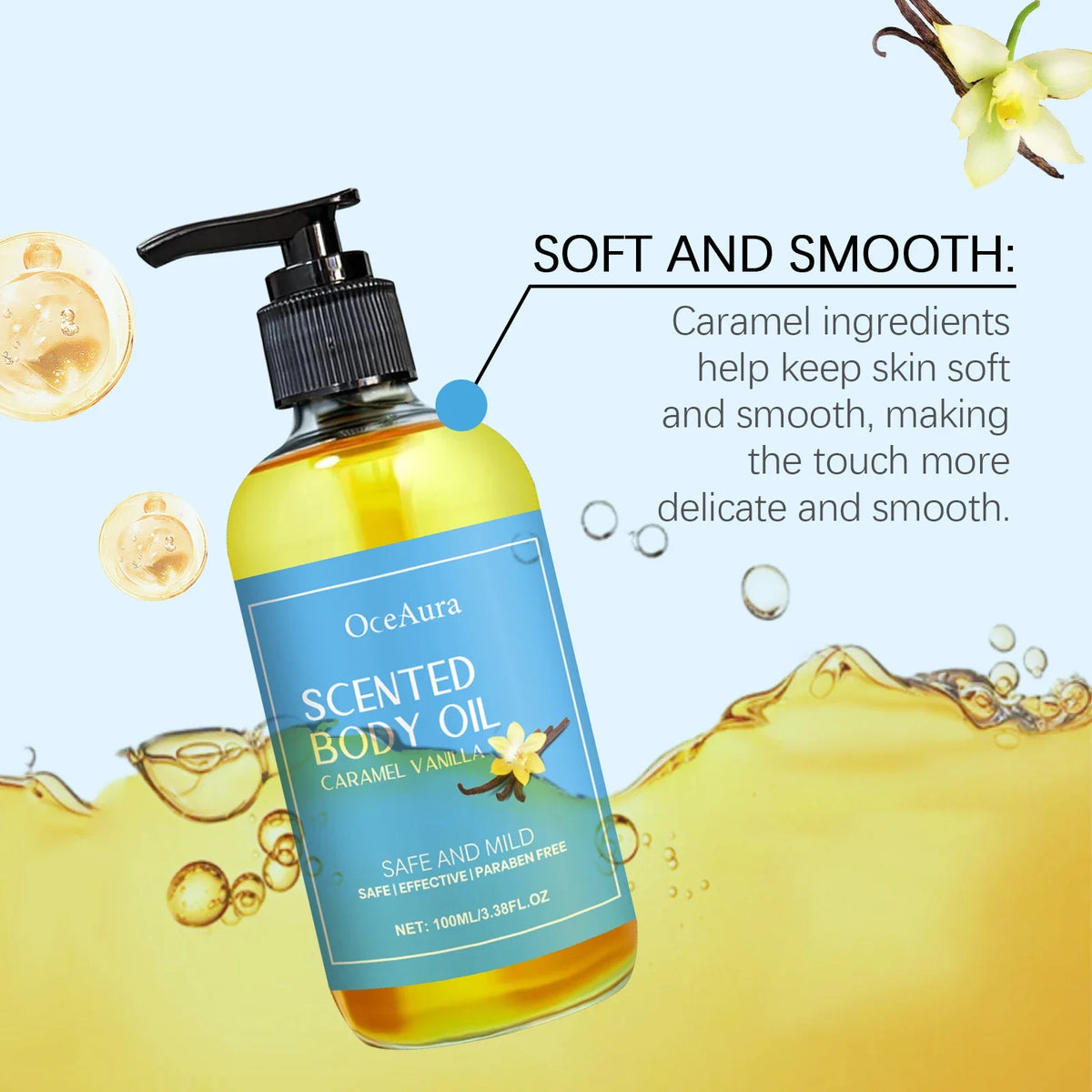 Caramel Vanilla Body Massage Oil Moisturizing Nourishing Smoothing Skin Care Relieve Stress Muscle Relaxing Body SPA Oils