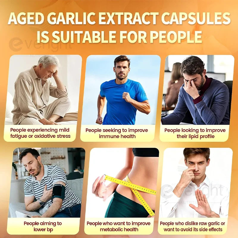 Aged Garlic Extract Capsules Odorless with Magnesium, Chromium, B1 & B9, Support Immune, Heart, Cardiovascular Health Supplement