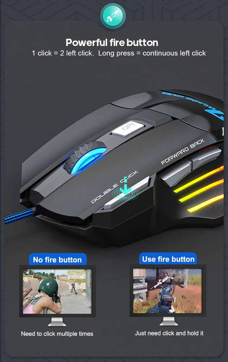 4-Keys Gaming Wired Optical Mouse RGB Backlit 3200DPI Adjustable Ergonomic Design Gamer Mouse For PC Computer Laptop Tablet