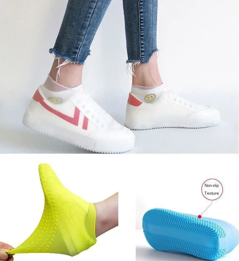 1 Pair Silicone WaterProof Shoe Covers Lip-resistant Rubber Rain Boot Rain Gear Overshoes Accessories for Outdoor Rainy Day