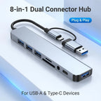 8 in 2 Type C USB HUB Docking Station with 3.5mm Audio Jack for Micro SD Card Reader MacBook Laptop Tablet Phone Disk Converter