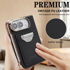 Matte PU Leather Card Phone Case For iPhone Duo 18 Fold Electroplated Frame Foldable Kickstand Drop Protection Cover