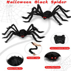 Giant Black Plush Spider Halloween Decoration 30-200cm Horror Haunted House Props Indoor Outdoor Party Scary Decor