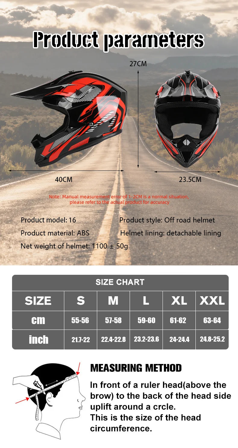 Off Road Motorcycle Helmet Rally Downhill Full Helmet Riding with Goggles Suitable for All Seasons for Men Women and Children