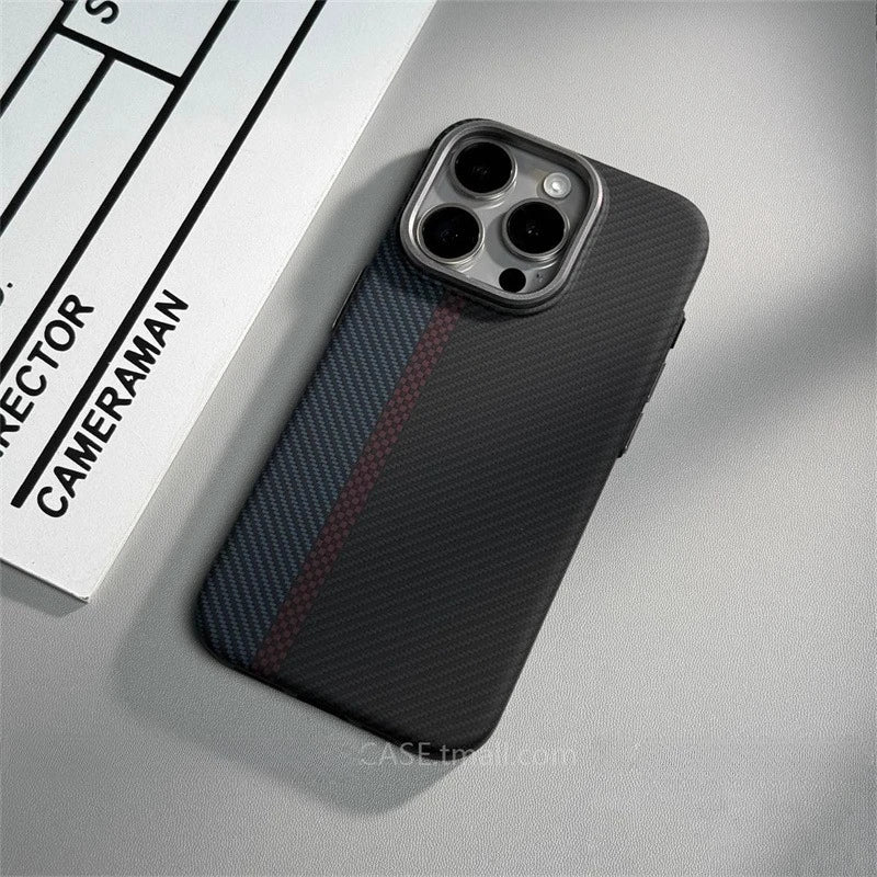 Relief Carbon Fiber Magnetic Case for iPhone 15 Pro Max 16 17 Pro Phone Cover Camera Metal Lens Protective Shell Hard PC Fundas