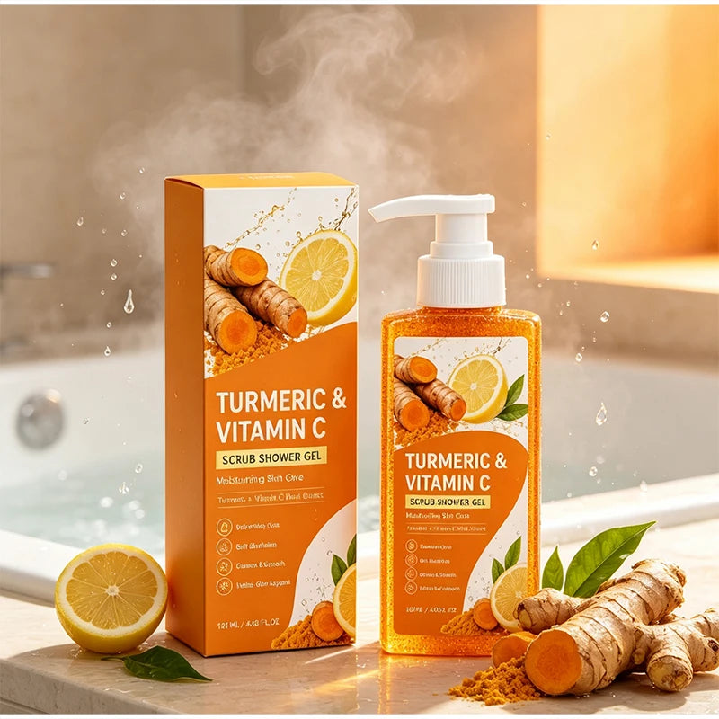 Turmeric Orange Vitamin C Body Wash Fresh Fragrance Shower Gel Moisturizing Brightening Exfoliating Deep Cleaning Smooth Skin
