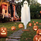 Hanging Swing Ghost Halloween Decoration Cute White Ghost with String Light Spooky Ghost Ornament for Porch Yard Trees
