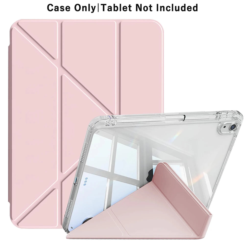 3+Y-fold Flip Clear Cover For iPad 10th 11th Gen 2025 7/8/9 10.2'' Start Case For Air 4 5 6 7 11 For Air 2 9.7 Pro 11 Mini 6 7
