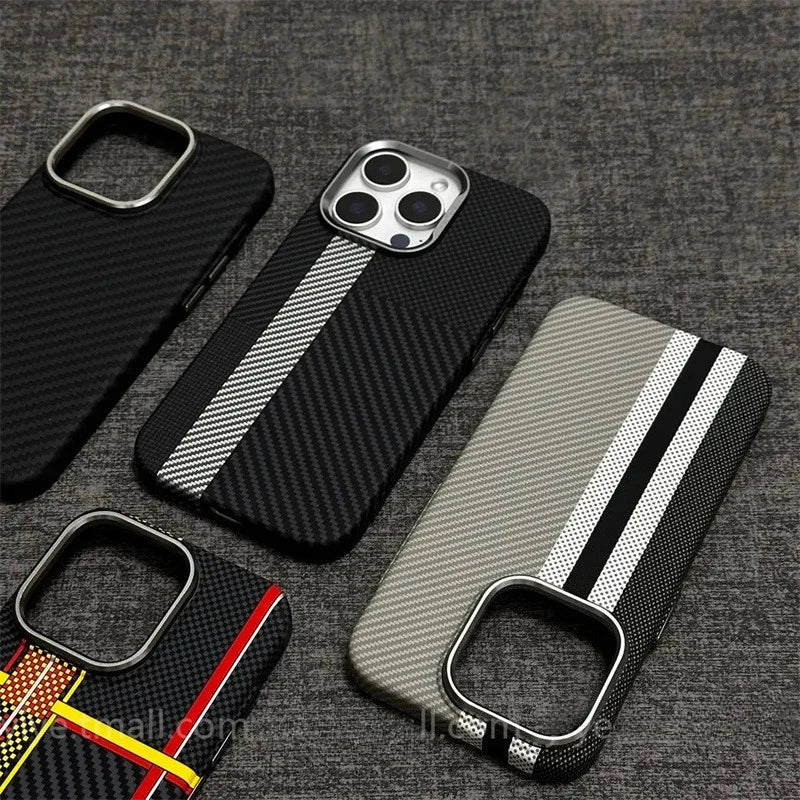 Relief Carbon Fiber Magnetic Case for iPhone 15 Pro Max 16 17 Pro Phone Cover Camera Metal Lens Protective Shell Hard PC Fundas
