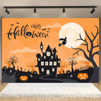 Horror Halloween Photography Background Moon Night Castle Forest Pumpkin Lantern Skeleton Family Party Photo Backdrop Decoration