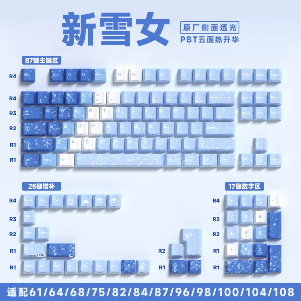 Personalized Keycap Set PBT 129 Key Side Engraved Translucent Keyboard Keychain Compatible with/64/84/98/108 Mechanical Keyboard