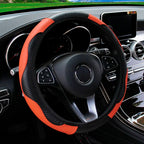 Universal Fit PU Carbon Fiber Leather Car Steering Wheel Cover 14.5-15 Inch No Inner Ring Required Vehicle Decoration Accessory