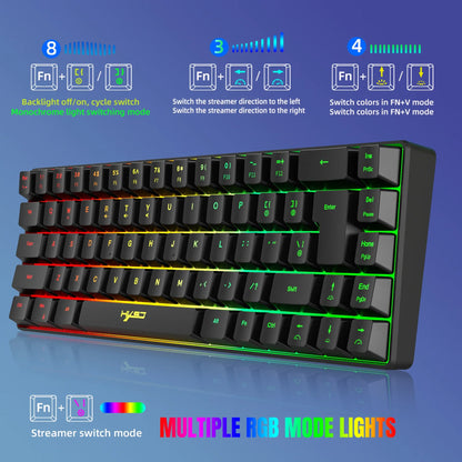 HXSJ V200 Wired Keyboard Portable 68 Key Mechanical Touch Film Gaming Keyboard 19-Key Conflict-Free Membrane  RGB Backlight