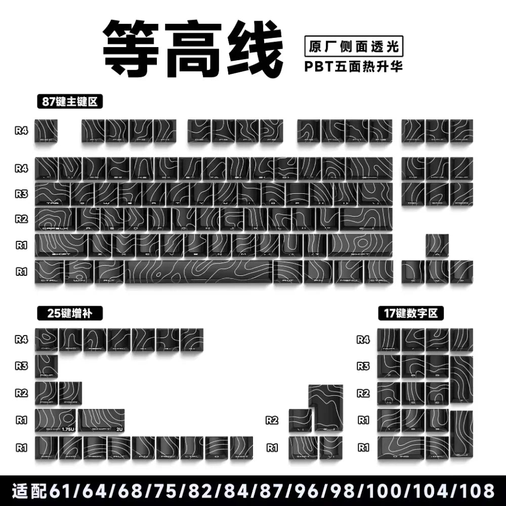 Personalized Keycap Set PBT 129 Key Side Engraved Translucent Keyboard Keychain Compatible with/64/84/98/108 Mechanical Keyboard