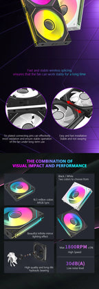 JUMPEAK MX120 360mm Modular Wireless Splicing PC 120mm Case Cooling Fan ARGB Infinite Mirror Effect For Computer Water Cooler