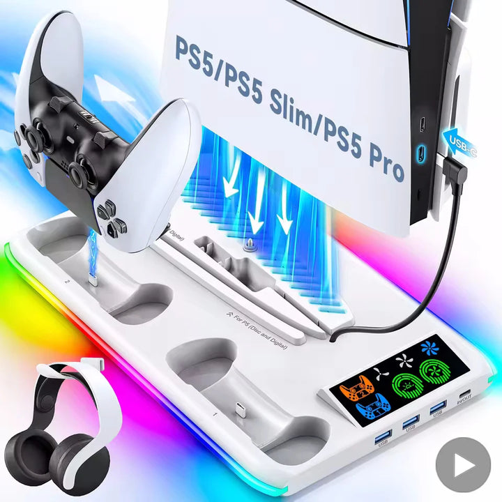 Game Stand For Sony PS5 Console Playstation Play Stations PS 5 Slim Pro Support Base Holder Cooler Fan RGB Gaming Accessories