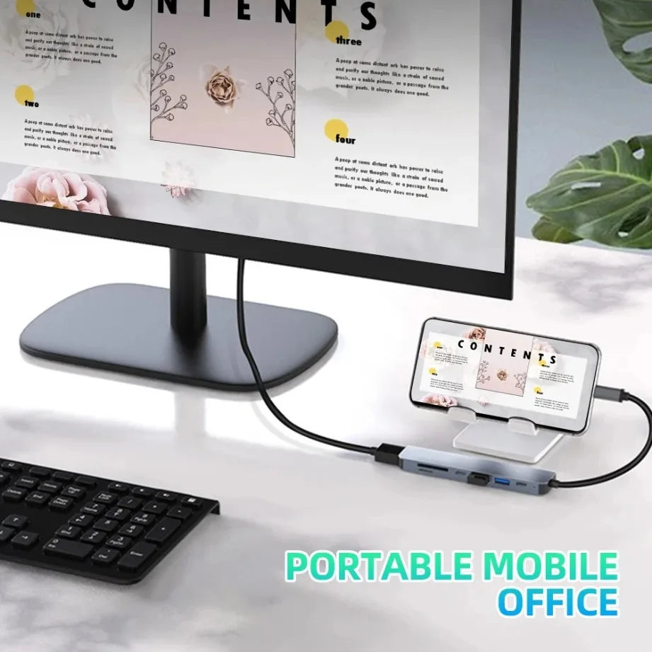 NEW USB C Hub 8In1 7In1 Type C Docking Station with USB3.0/2.0 HDMI SD/TF Card Reader PD Fast Charge for MacBook Notebook Laptop
