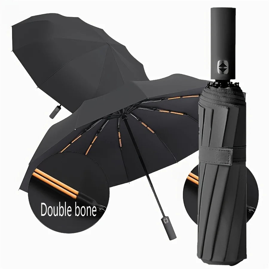 12 Bone Black Glue Fully Automatic Umbrella With Thick And Durable Keel Three Fold Umbrella UV Resistant Folding Umbrella