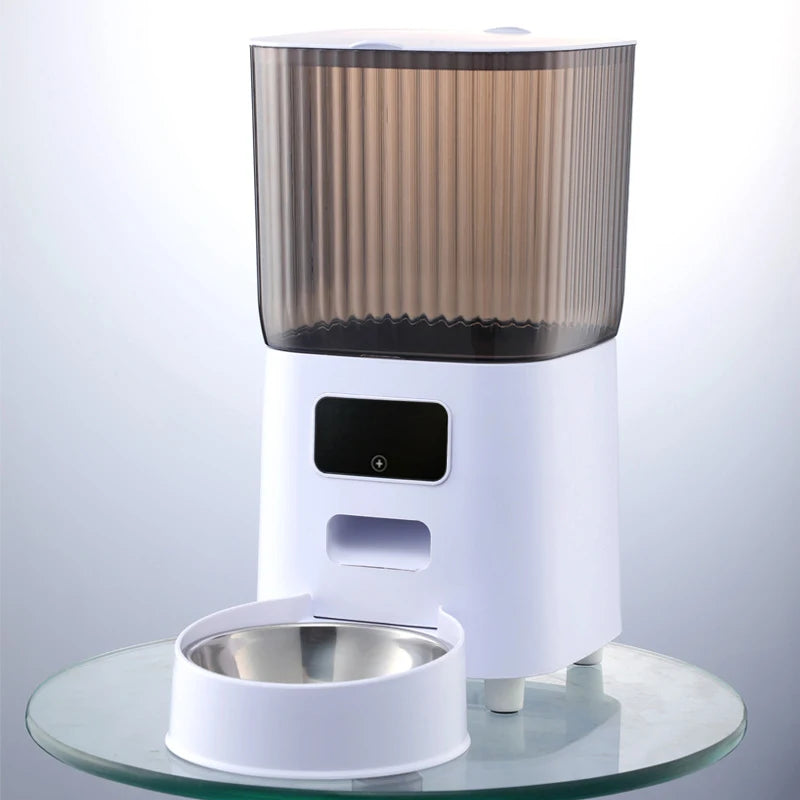 5L Pet Feeder with Camera Automatic Cat Feeder Smart Dog Food Dispenser WiFi Timing Stainless Steel Feeding Bowl（No 5V 2A Plug）