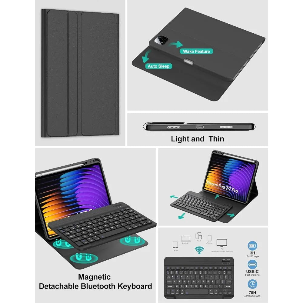 Case for Xiaomi Pad 7 /8 11.2" Bluetooth Keyboard Case for Xiaomi Pad 7/8 Pro 11.2" Wireless Bluetooth Removable Keyboard Case