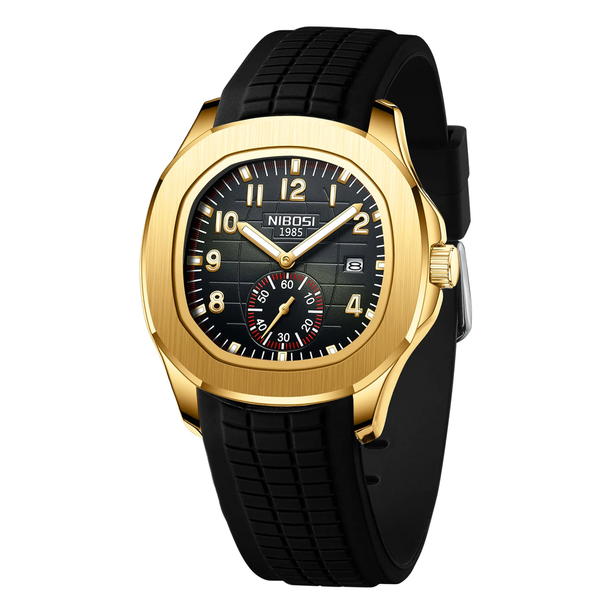NIBOSI Luxury Men‘s Watches Business Waterproof Male Clock Luminous Silicone Band Date Square Quartz Man Watches Reloj Hombre