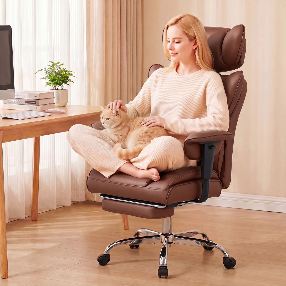 JHK Ergonomic Adjustable Armrests Gaming Computer Chair PU Leather Reclining Computer Chair with Pocket 350 LBS Office Chair with Footrest Height Adjustable Swivel Wide Seating for Home Office