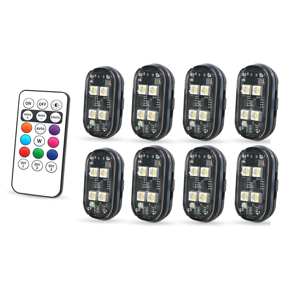 2/4/6x 8colors Car Interior Decorative Light, Car Interior Ambient Light with Remote Control, Long Standby Car Decorative Light,