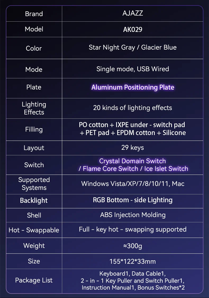 AJAZZ AK029 Wired One-Handed Gaming Keyboard HE Magnetic Switch 29 Key RGB 8000Hz Mini Mechanical Keyboard for E-sports PC Gamer