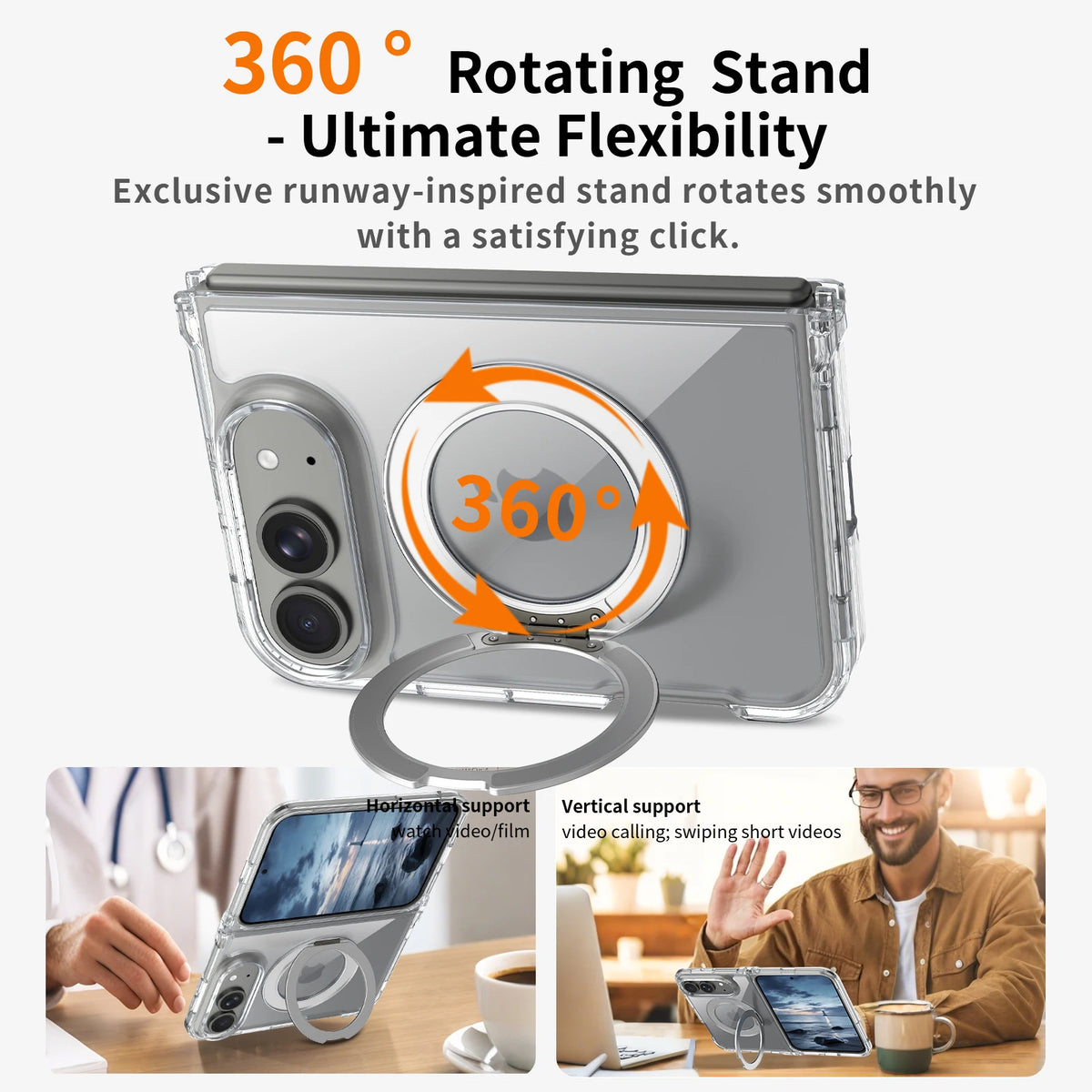 360° Magnetic Bracket Case For iPhone Duo For Magsafe Transparent Shockproof Hard Back Cover Funda