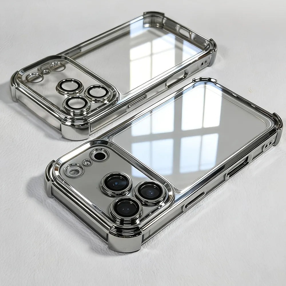 Luxury Buffer Impact Shockproof Plating Transparent Phone Case For iPhone 18 17 16 15 14 13 12 11 Pro Max 16Plus Air Clear Cover