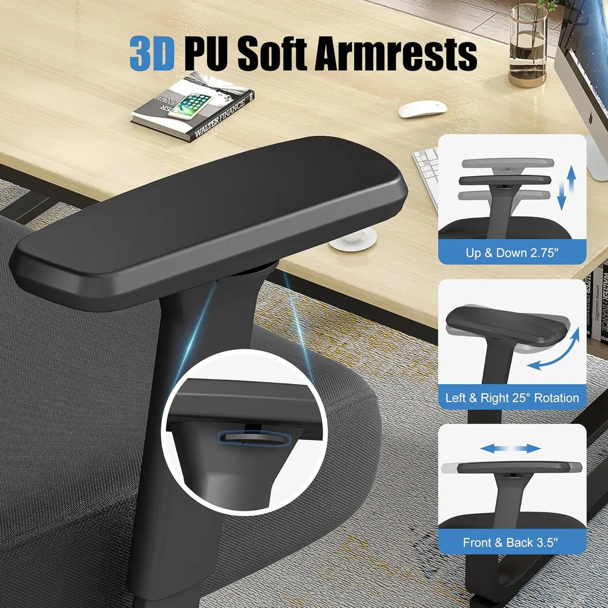 Ergonomic Mesh Office Chair Adjustable Headrest Lumbar Support Computer Chair High Back Desk Chair Swivel Task Chair for Home Office