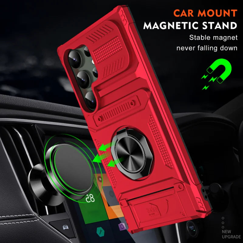 Case For Samsung S24 S23 Ultra Plus FE A14  A15 25 35 55 Magnetic Rotated Ring Kickstand Heavy Duty Drop Protection Wallet Cover