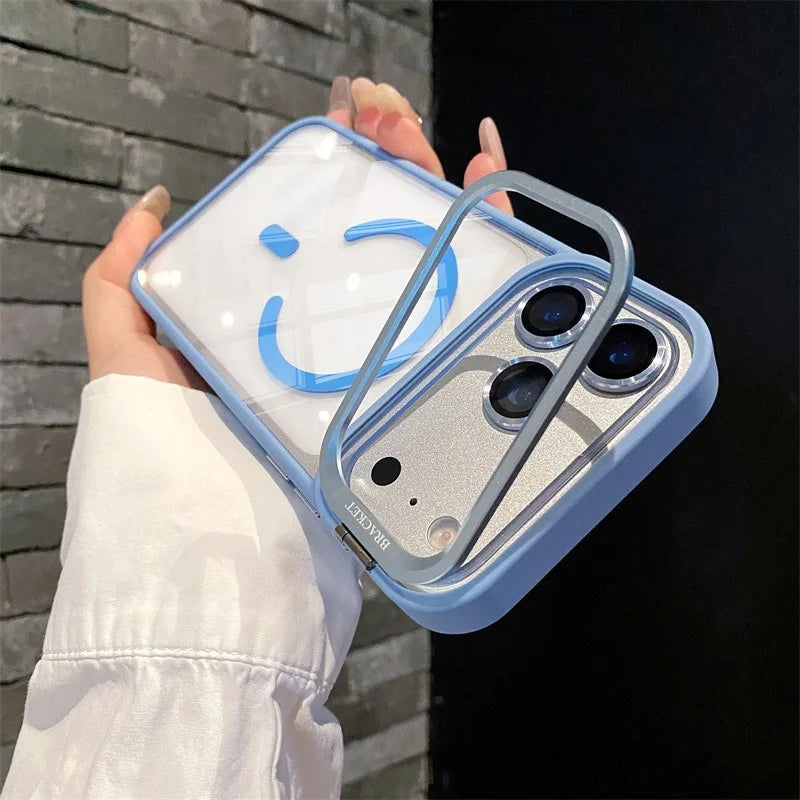 Luxury Bracket Stand Magnetic Phone Case for iPhone 18 Pro 17 16 Plus 15 14 13 12 Pro Max With Lens Protector Cover for Magsafe
